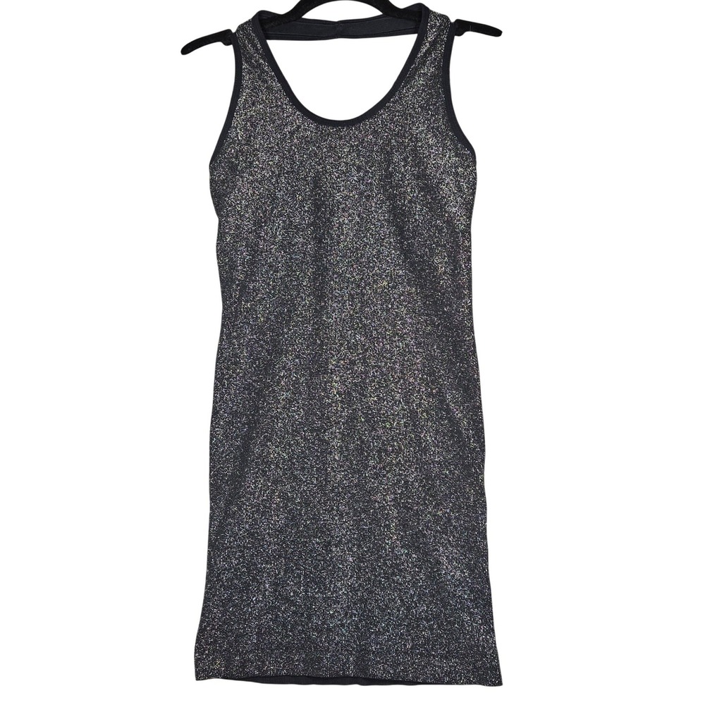 Bombshell Sportswear Black Silver Metallic Lurex Mini Dress L/XL Made in USA